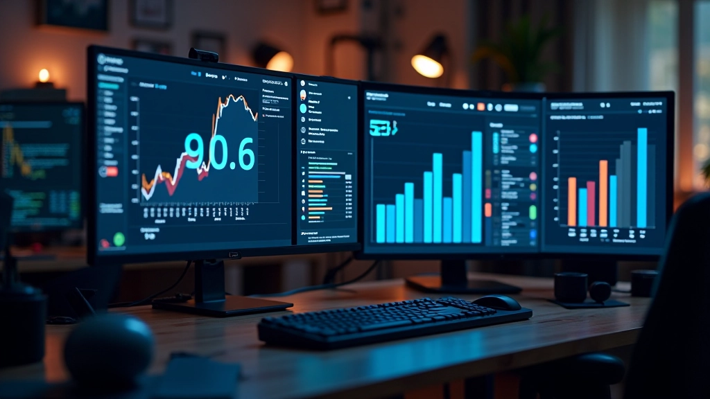 Moderní webdesignová kancelář se statistickými animacemi na obrazovkách